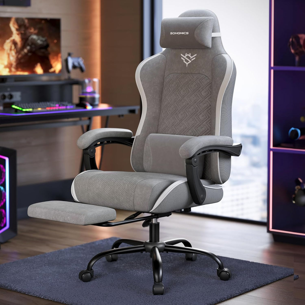 Καρέκλες Γραφείου Καρέκλα Υπολογιστή Gaming με Προσκέφαλο και Υποπόδιο Γκρί  OB-G079G01