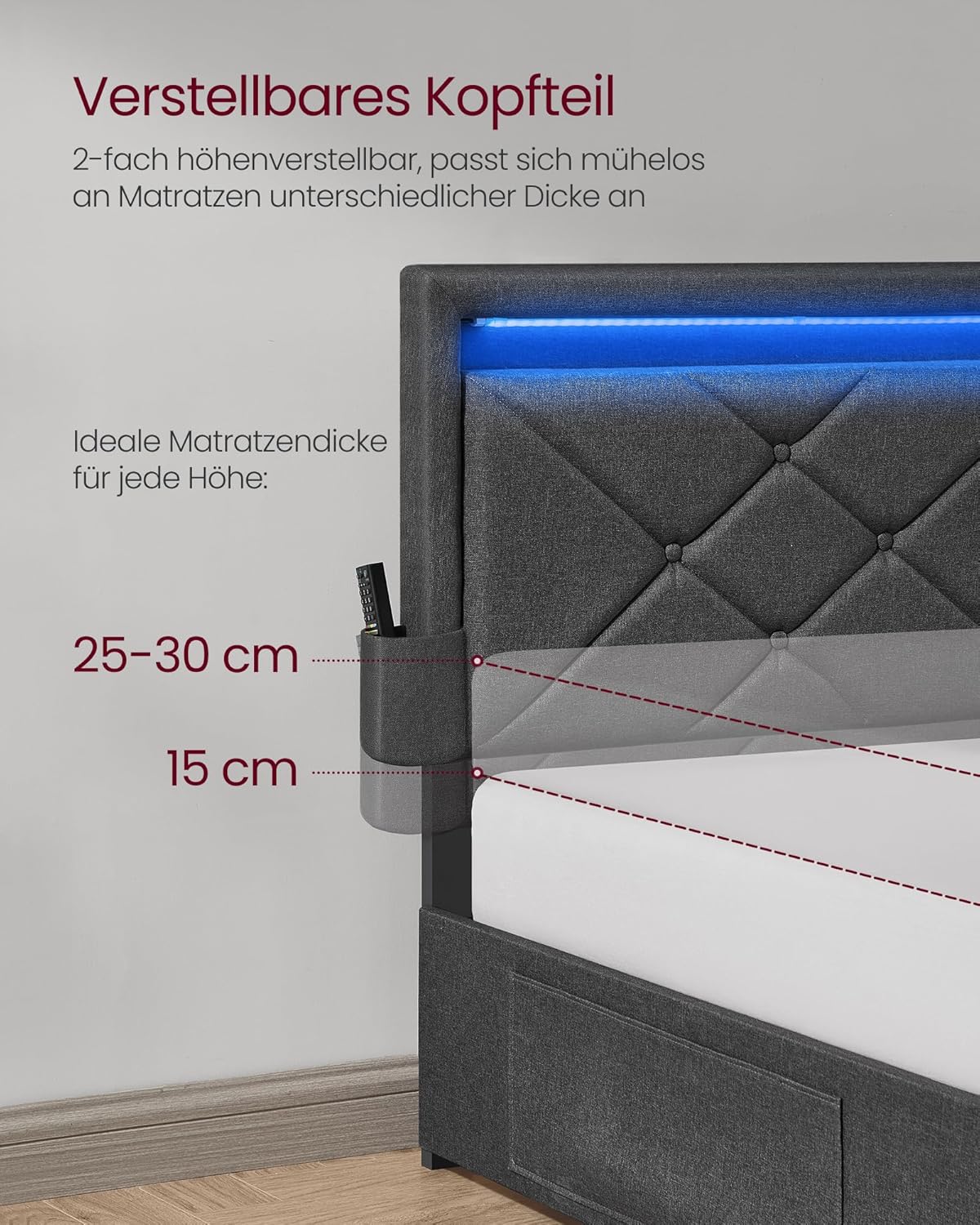 Σκελετός Διπλού Κρεβατιού 160x200 εκ και 140x200 εκ Κρεβάτι Με Συρτάρια και LED Φωτισμό Φόρτιση USB Θύρες RM-B828G02
