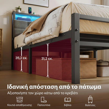 Μεταλλικό Κρεβάτι 120x200 με Υφασμάτινο Κεφαλάρι RGB LED Φωτισμό USB & Πρίζες AC Αντοχή 250 kg RMB-B35120G101
