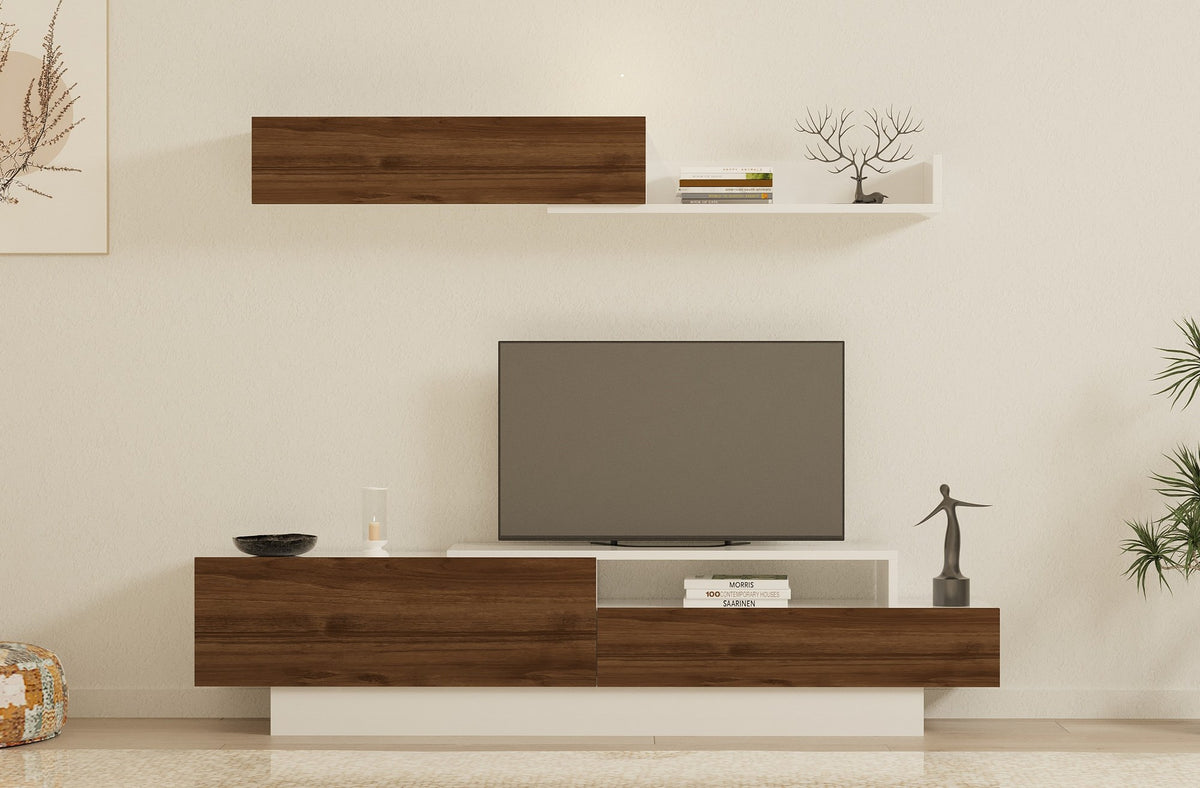 Έπιπλο Τηλεόρασης TV Βάση Σύνθεση Λευκό Καρυδί | 835PUQ3008