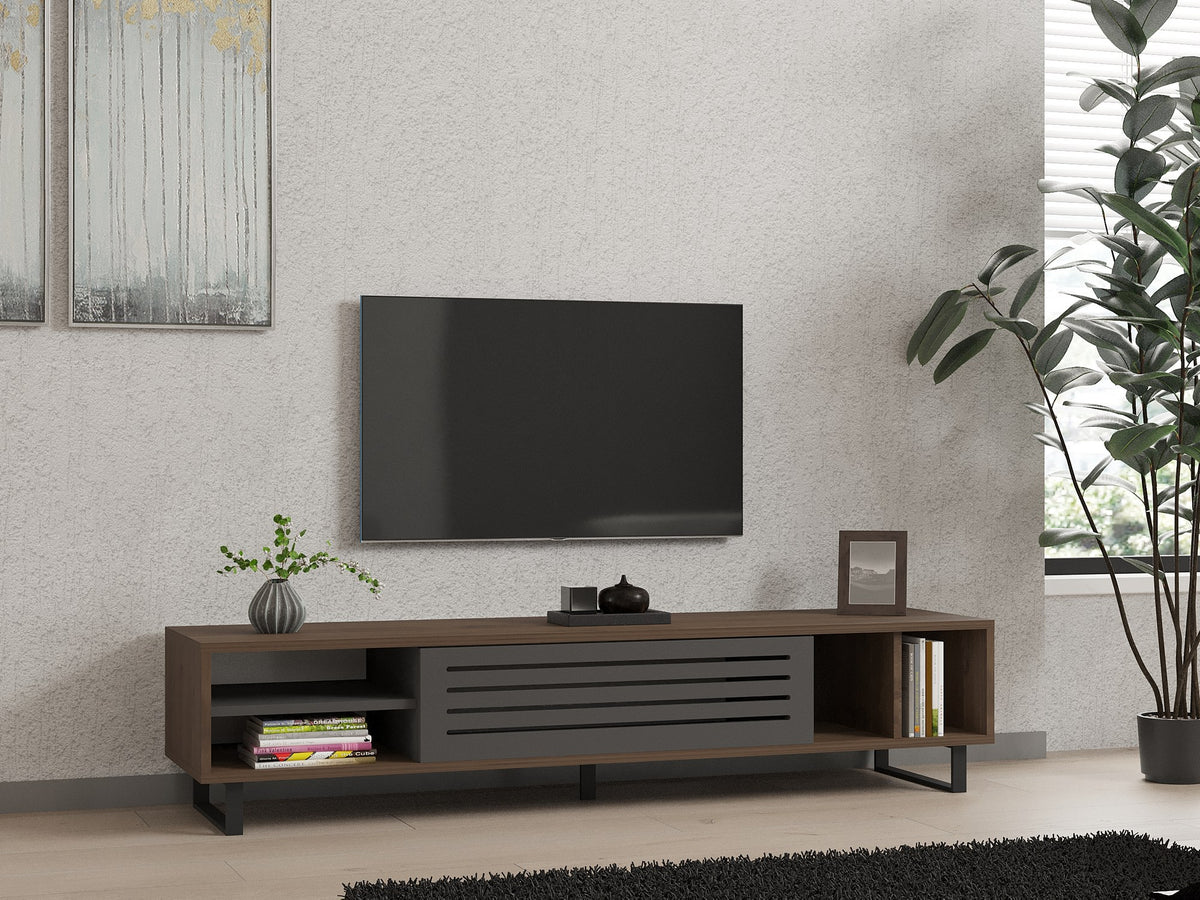 Έπιπλο Τηλεόρασης TV Βάση Σύνθεση Καρυδί Ανθρακί | 835PUQ3076