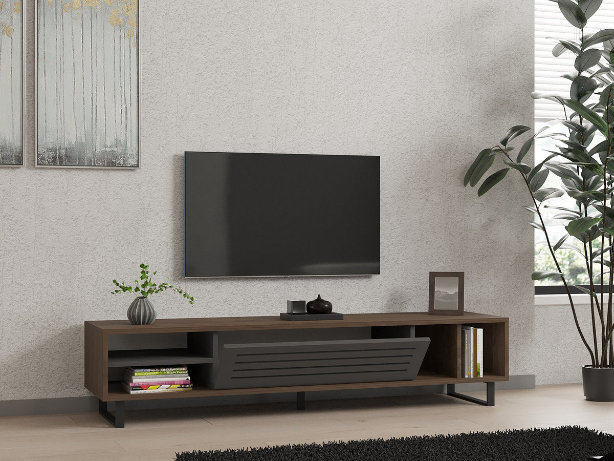 Έπιπλο Τηλεόρασης TV Βάση Σύνθεση Καρυδί Ανθρακί | 835PUQ3076