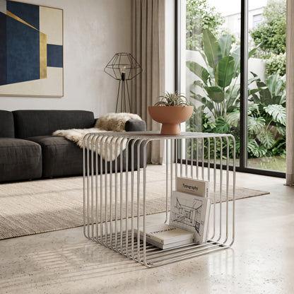 Μοντέρνο Κομοδίνο Μεταλλικό Ασημί 35x35x35 εκ 835PUQ6455