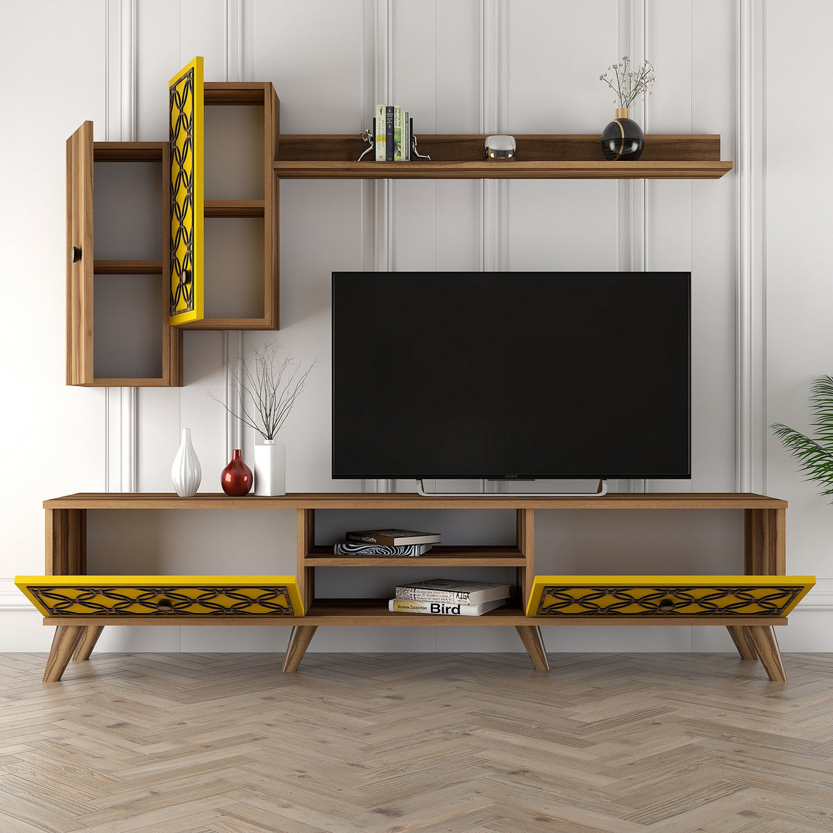Έπιπλο Τηλεόρασης TV Βάση Σύνθεση Καρυδί Yellow | 845HCT3014