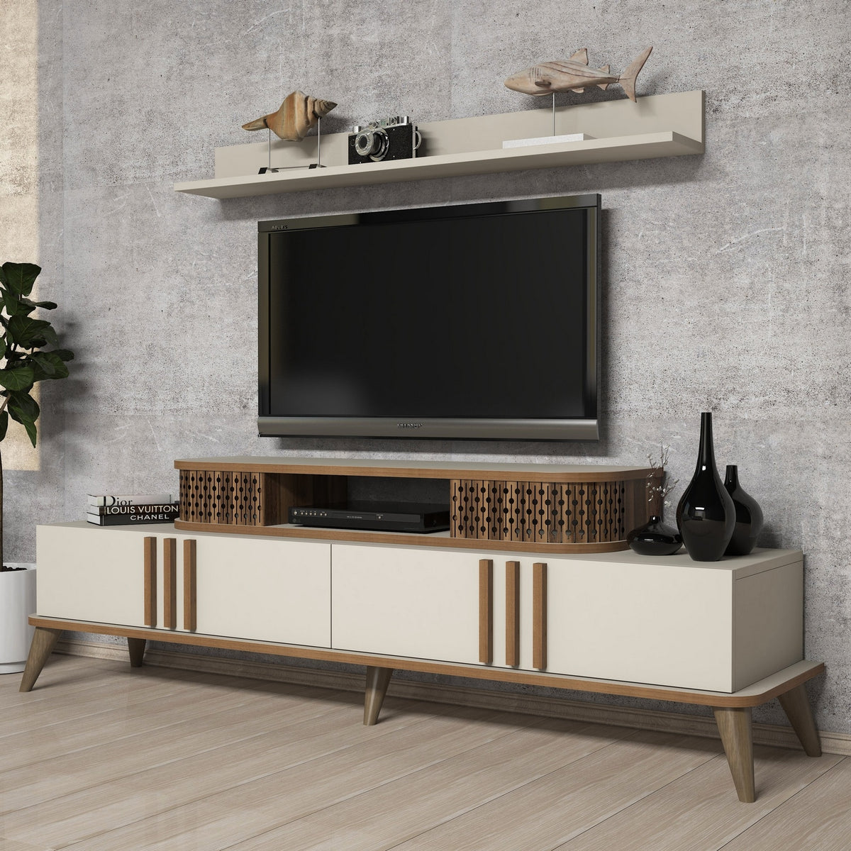 Έπιπλο Τηλεόρασης TV Βάση με έξτρα Ράφι Τοίχου Σύνθεση 168x39x51,5 εκ 4 χρωματισμοί 845HCT3061