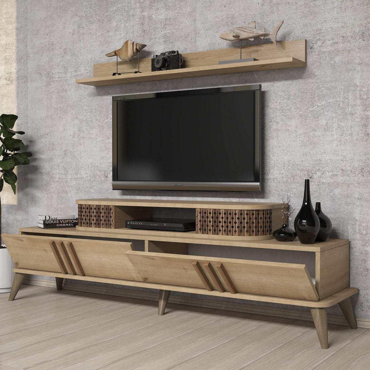 Έπιπλο Τηλεόρασης TV Βάση με έξτρα Ράφι Τοίχου Σύνθεση 168x39x51,5 εκ 4 χρωματισμοί 845HCT3061