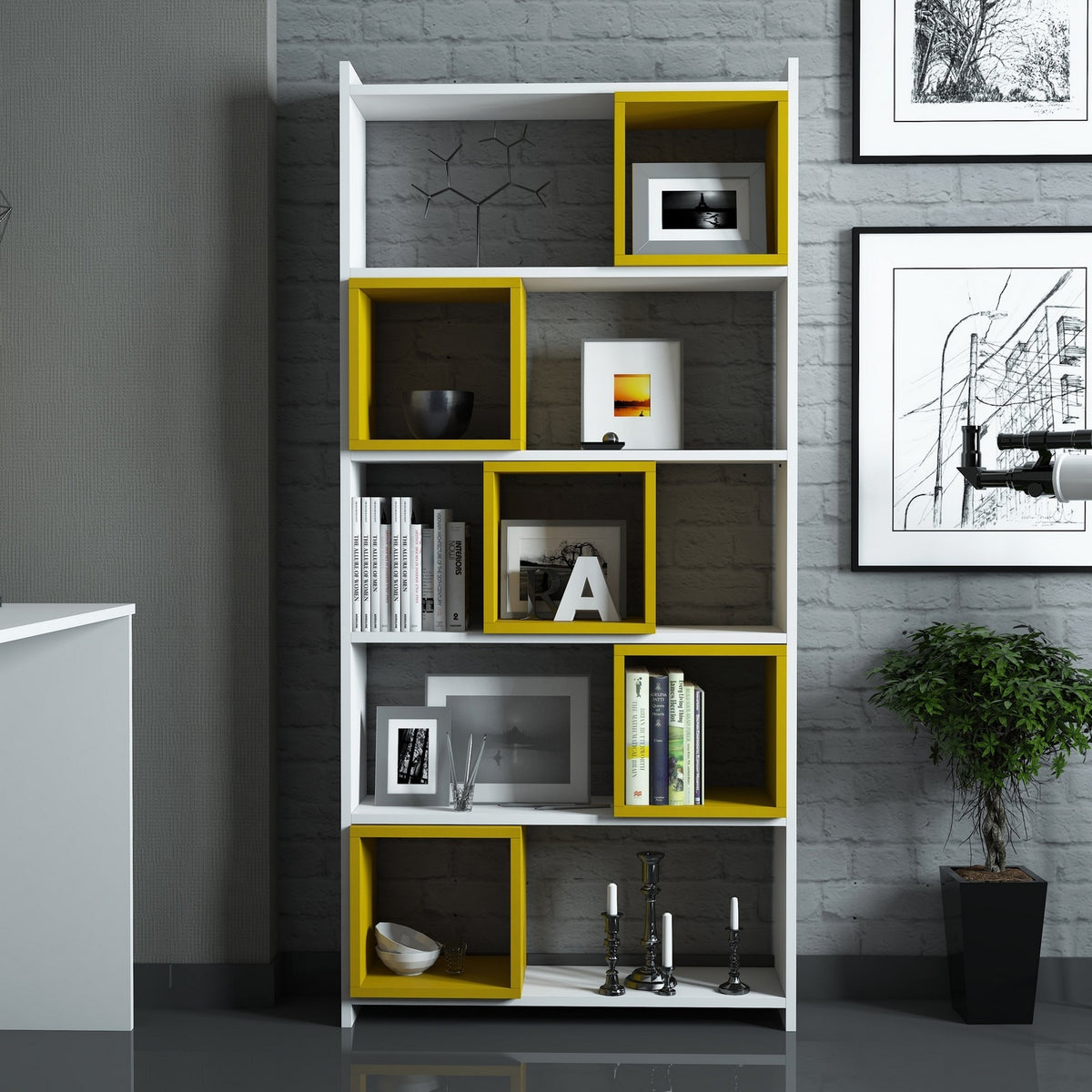 Βιβλιοθήκη 80 × 22 × 170 εκ. Λευκό Κίτρινο GR845HCT3628