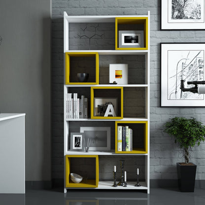 Βιβλιοθήκη 80 × 22 × 170 εκ. Λευκό Κίτρινο GR845HCT3628