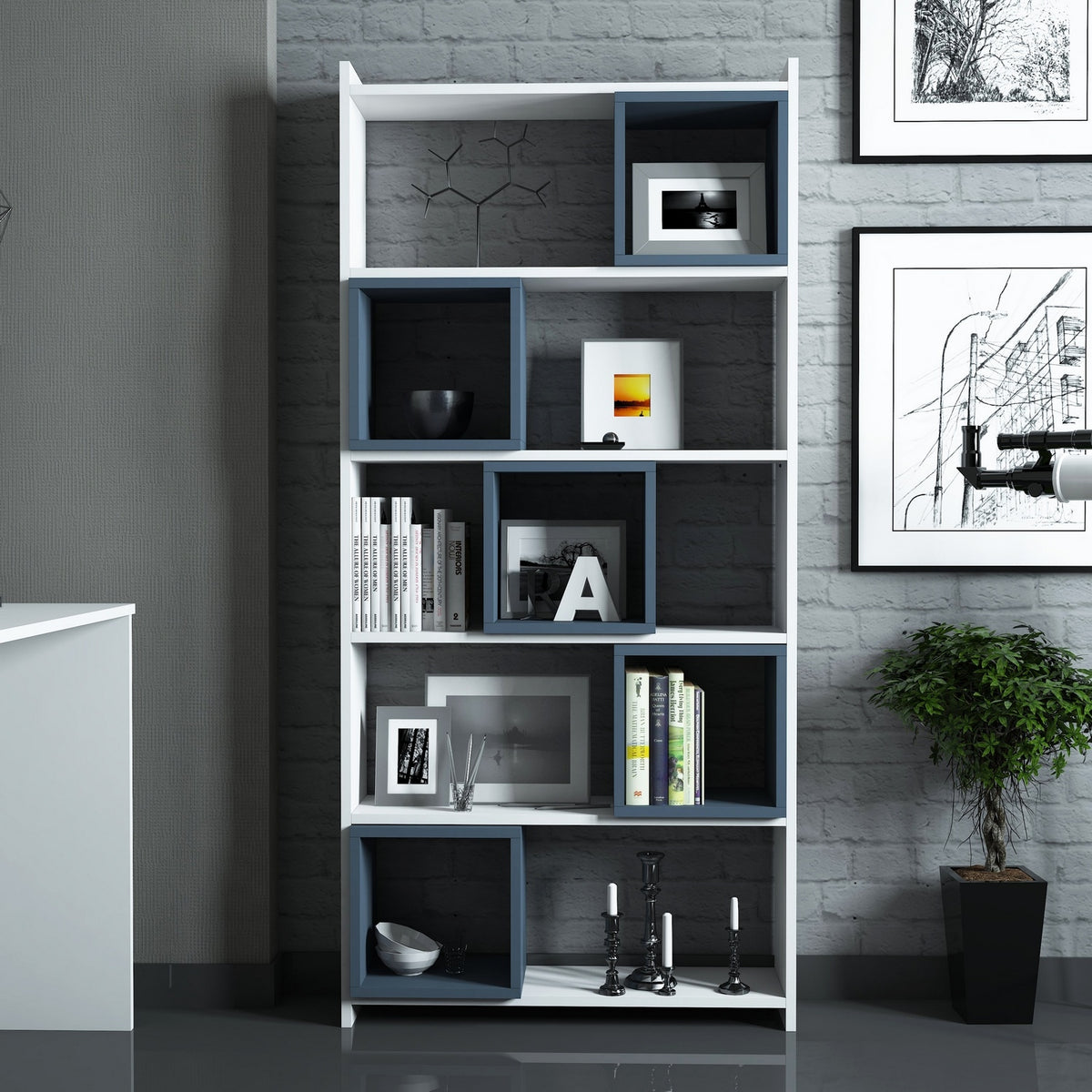 Βιβλιοθήκη 80 × 22 × 170 εκ. Λευκό Μπλε GR845HCT3629