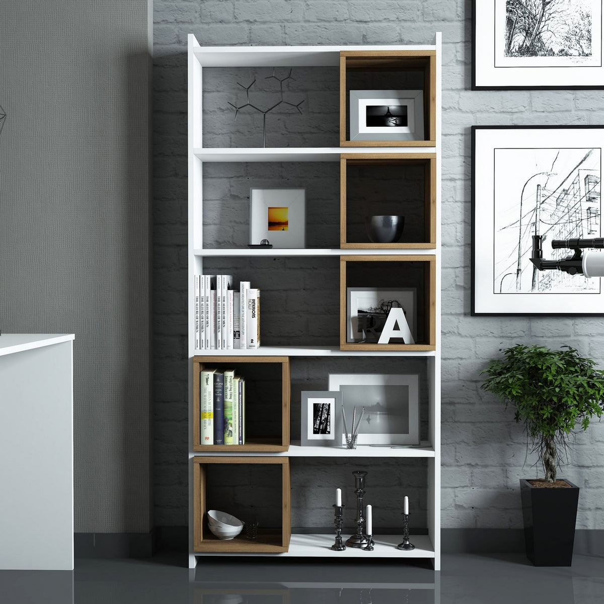 Βιβλιοθήκη 80 × 22 × 170 εκ. Λευκό Καρυδί GR845HCT3630