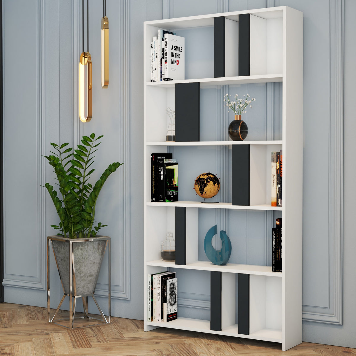 Βιβλιοθήκη 90 × 20 × 180 εκ. Λευκό Ανθρακί GR845HCT3635