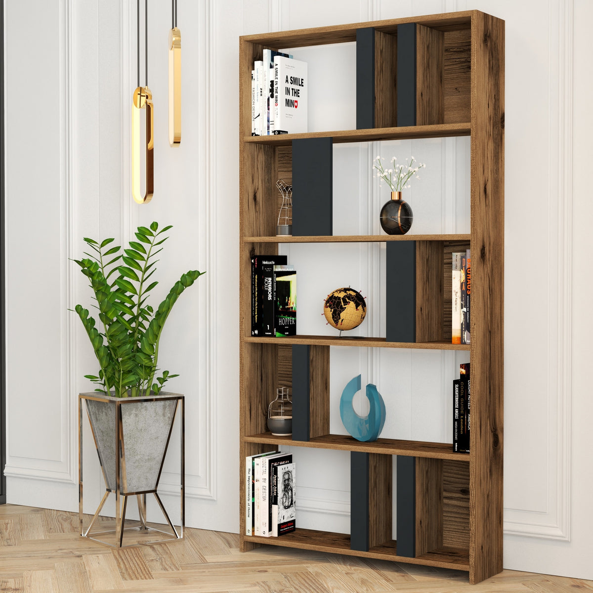 Βιβλιοθήκη 90 × 20 × 180 εκ. Καρυδί Ανθρακί GR845HCT3640