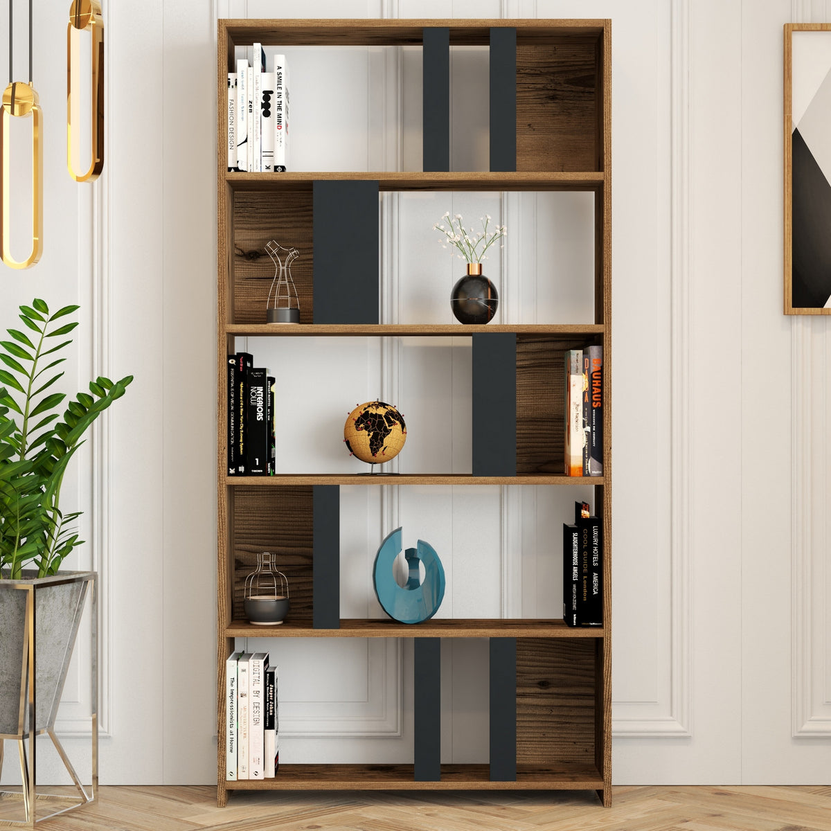 Βιβλιοθήκη 90 × 20 × 180 εκ. Καρυδί Ανθρακί GR845HCT3640