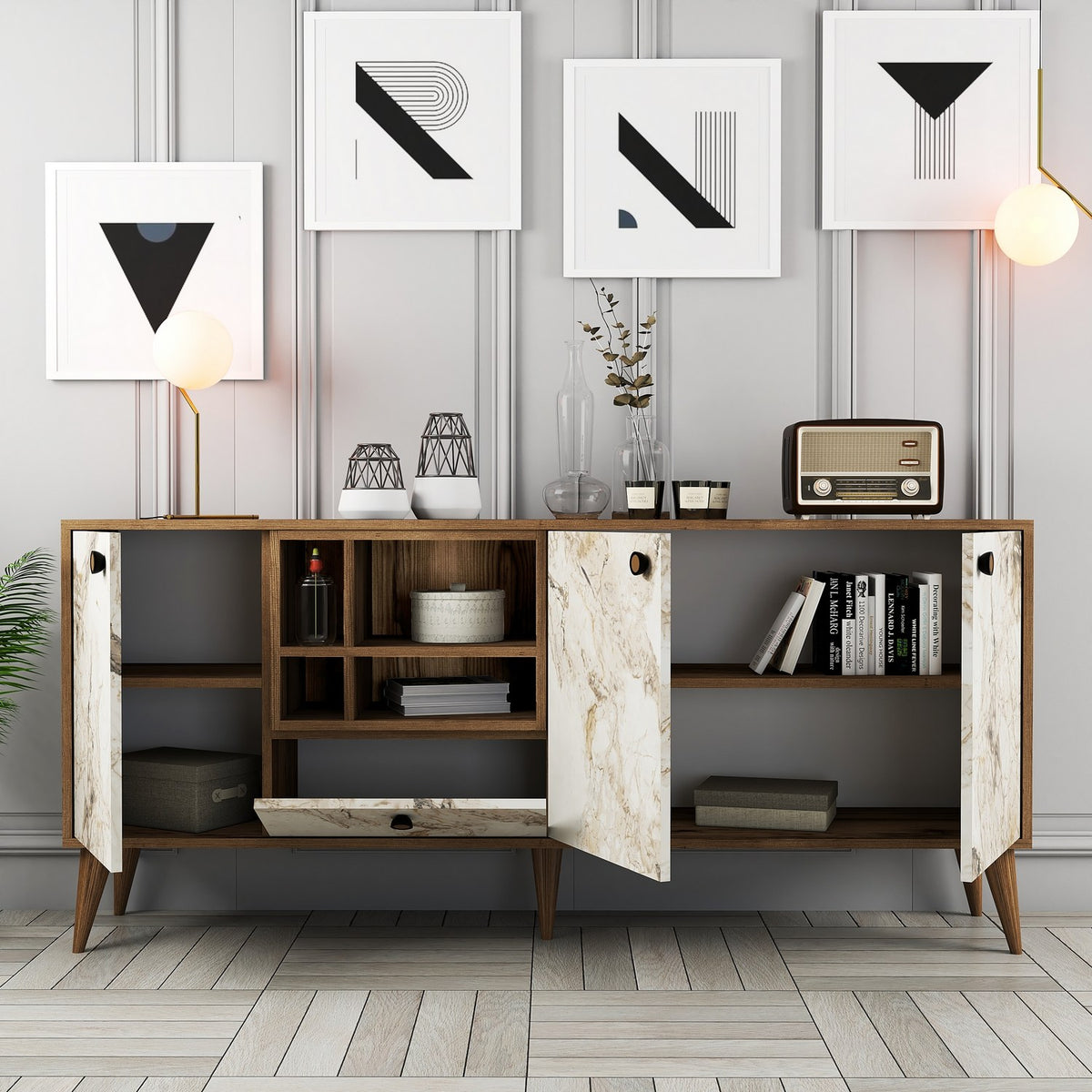 Μπουφές Λευκό Μάρμαρο
Καρυδί 180x35x81cm | 845HCT5340