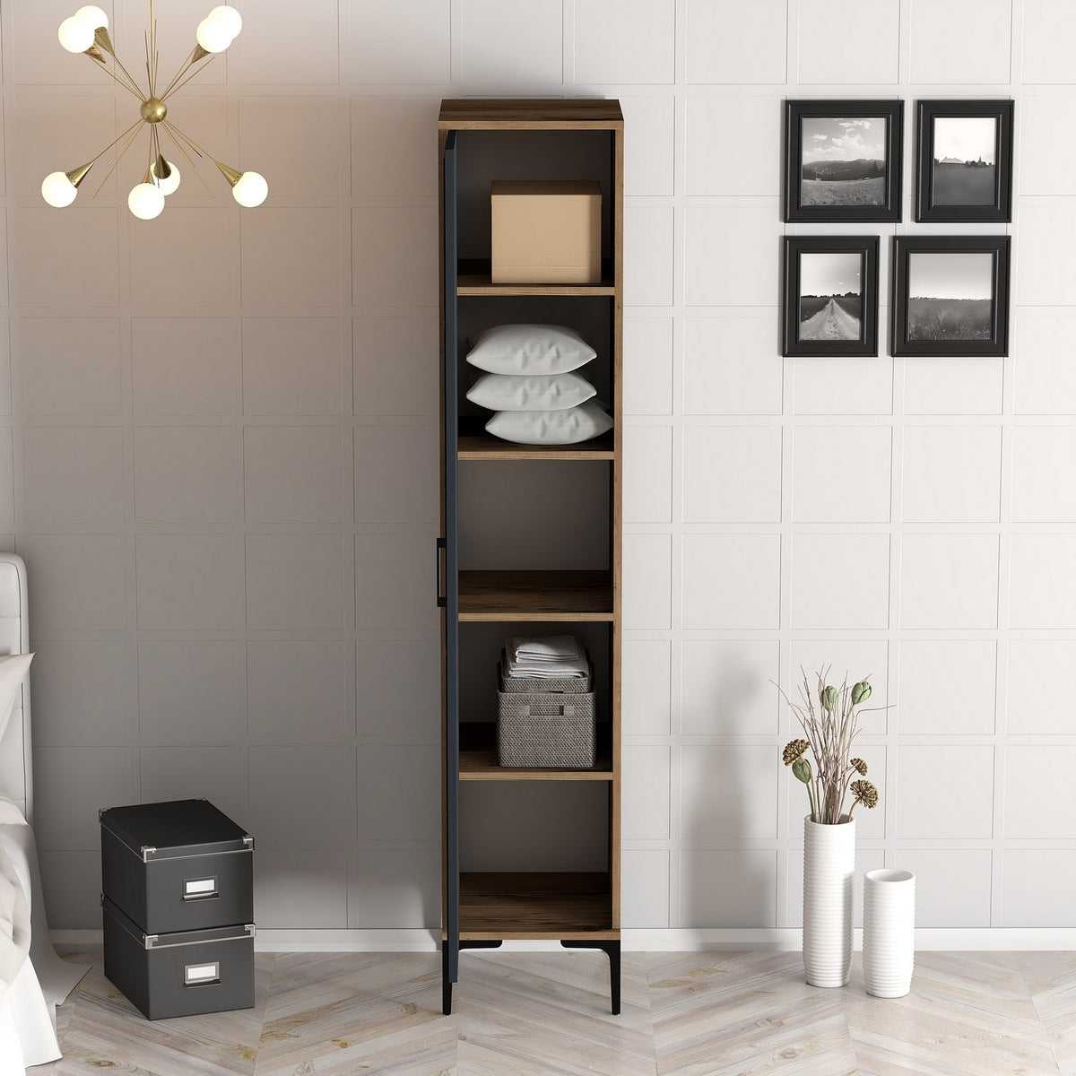 Ντουλάπα 40x201.4x47.5 εκ Walnut Anthracite 845HCT5398