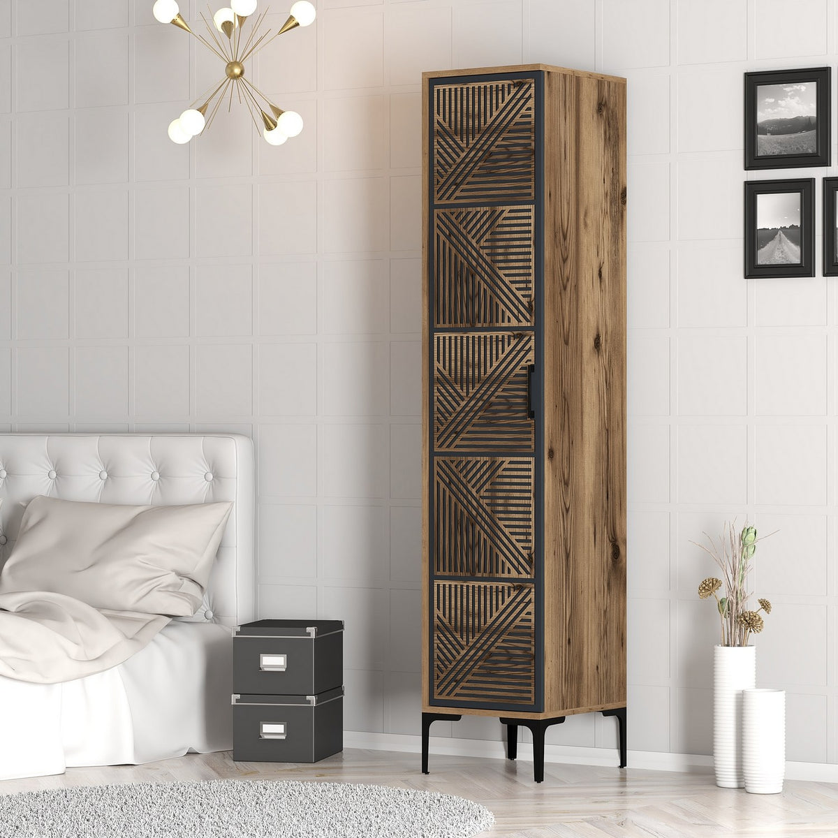 Ντουλάπα 40x201.4x47.5 εκ Walnut Anthracite 845HCT5398