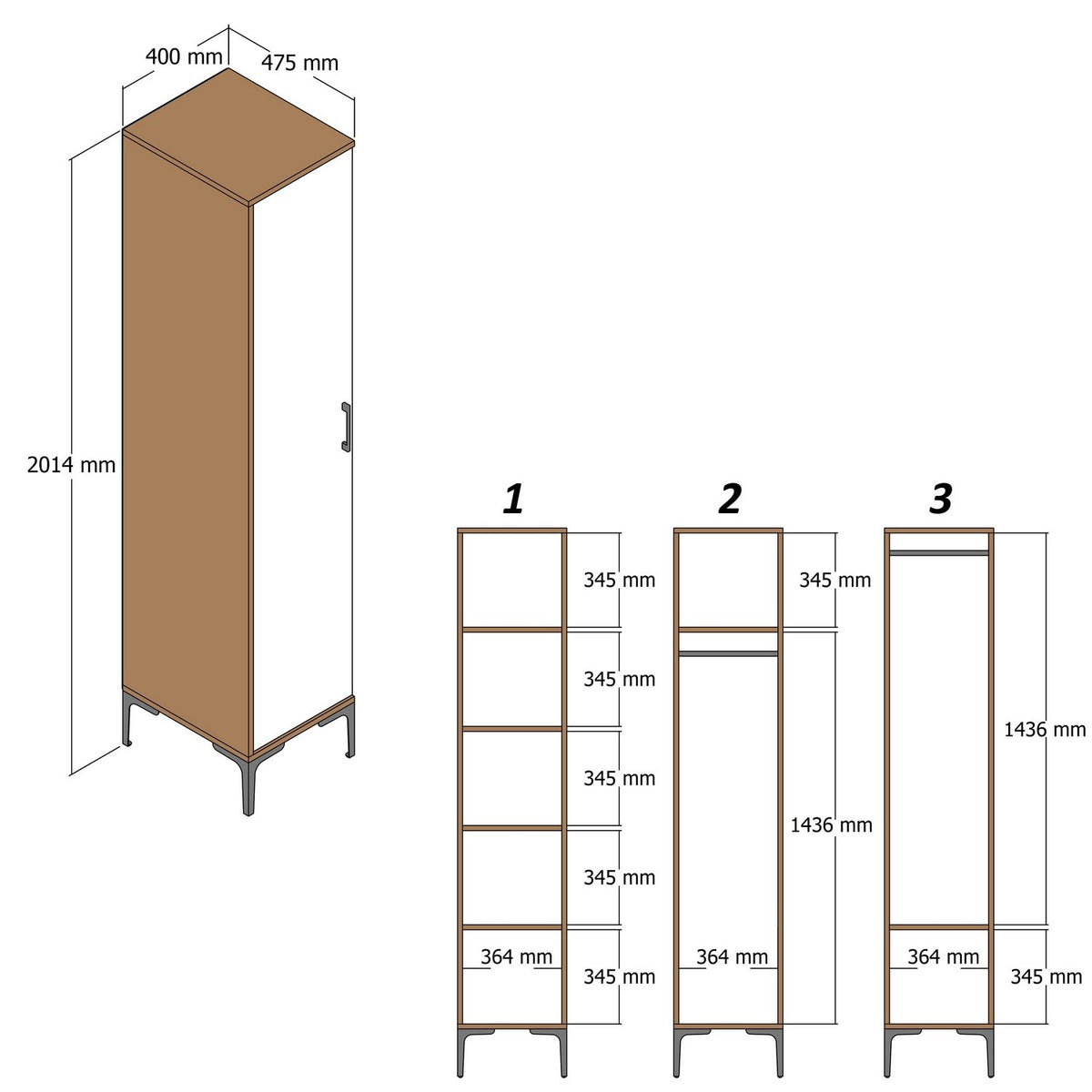 Ντουλάπα 40x201.4x47.5 εκ Καρυδί 845HCT5402