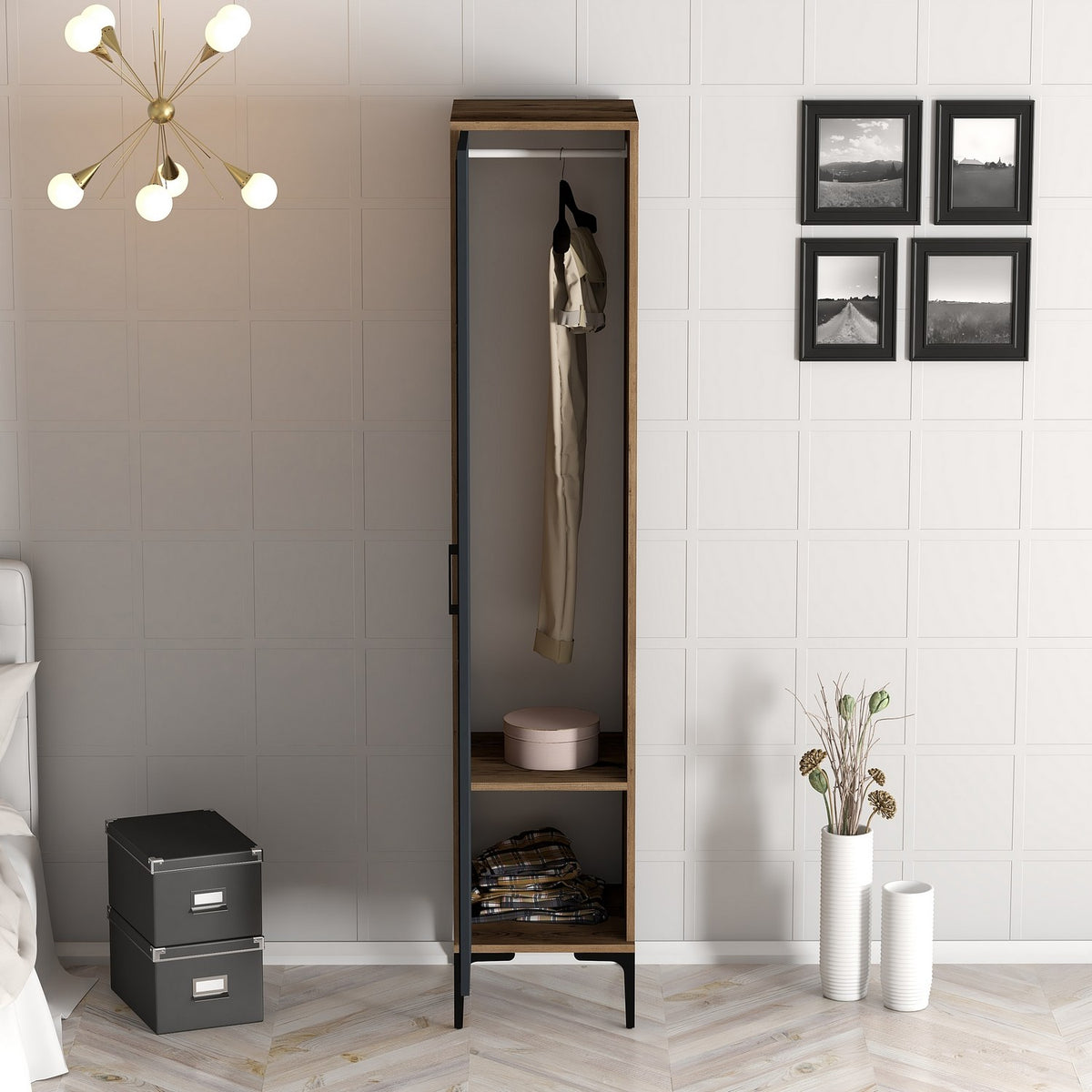 Ντουλάπα 40x201.4x47.5 εκ Walnut Anthracite 845HCT5404