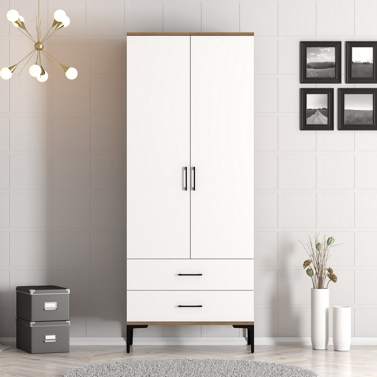 Ντουλάπα 80x201.4x47.5 εκ Walnut White 845HCT5415