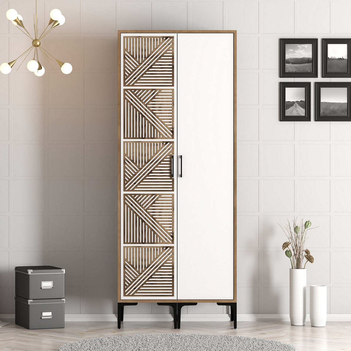 Ντουλάπα 80x201.4x47.5 εκ Walnut White 845HCT5425