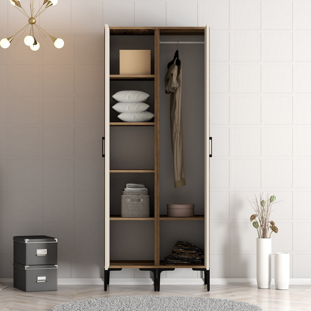 Ντουλάπα 80x201.4x47.5 εκ Walnut Cream 845HCT5426