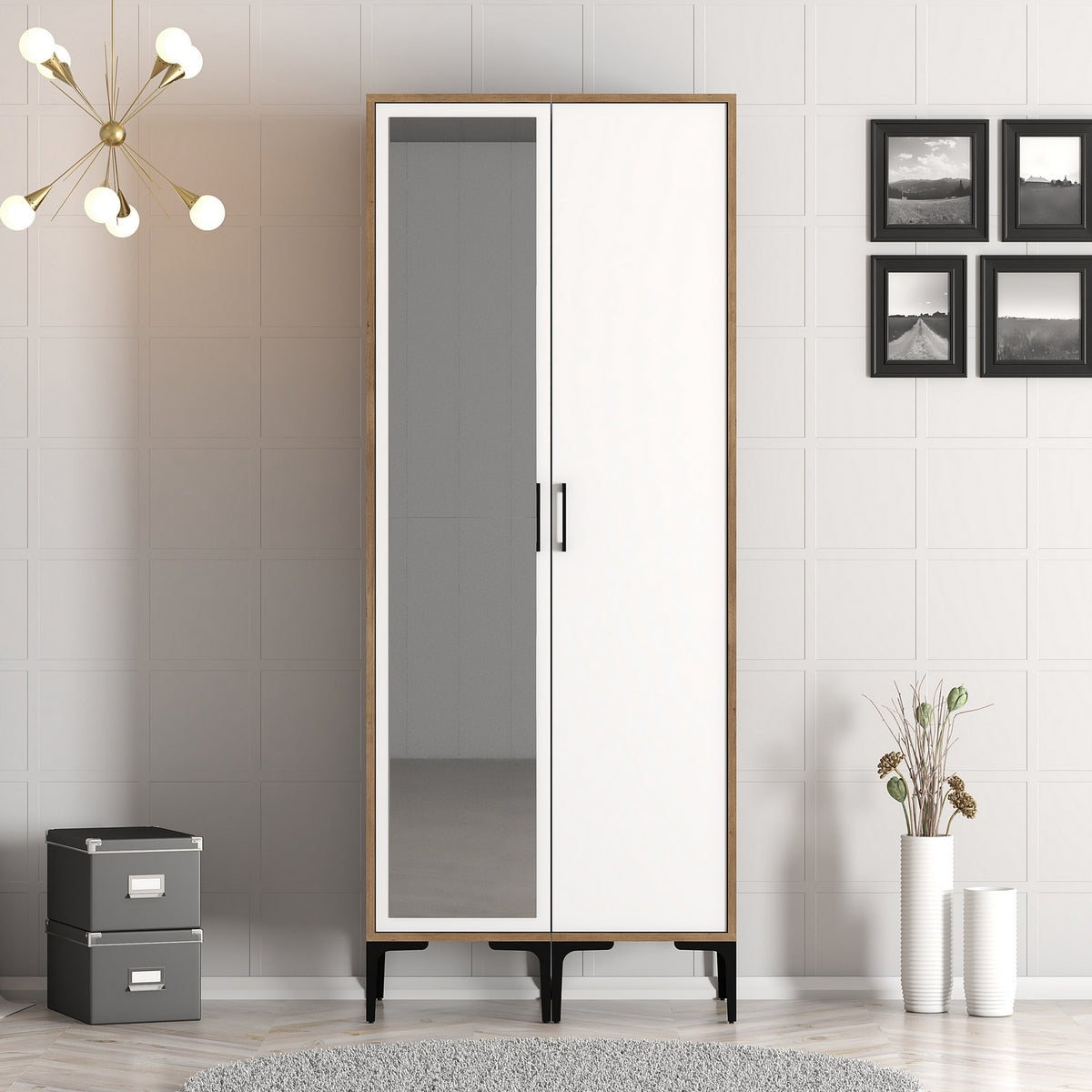 Ντουλάπα 80x201.4x47.5 εκ Walnut White 845HCT5430