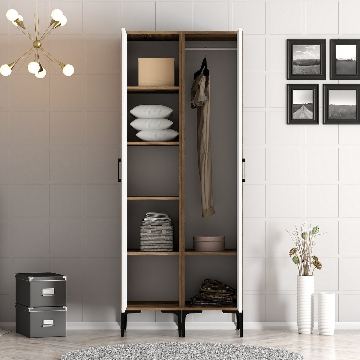 Ντουλάπα 80x201.4x47.5 εκ Walnut White 845HCT5435