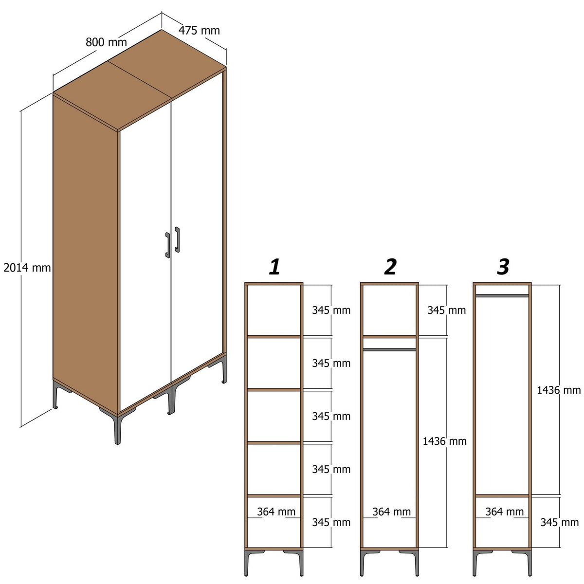 Ντουλάπα 80x201.4x47.5 εκ Καρυδί 845HCT5442