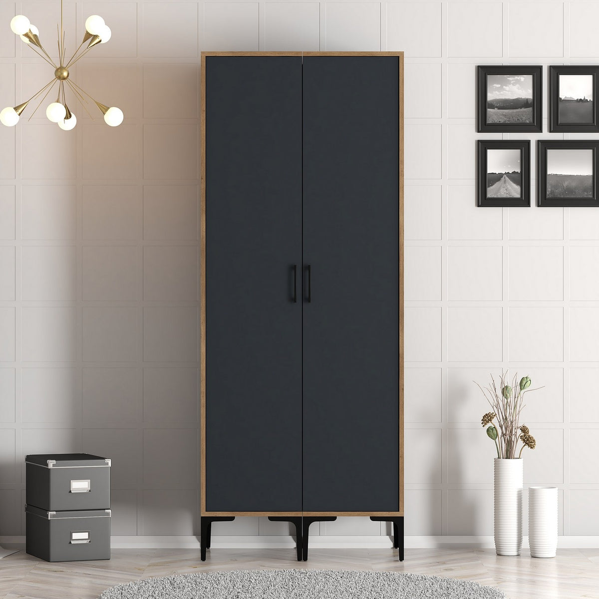 Ντουλάπα 80x201.4x47.5 εκ Walnut Anthracite 845HCT5444