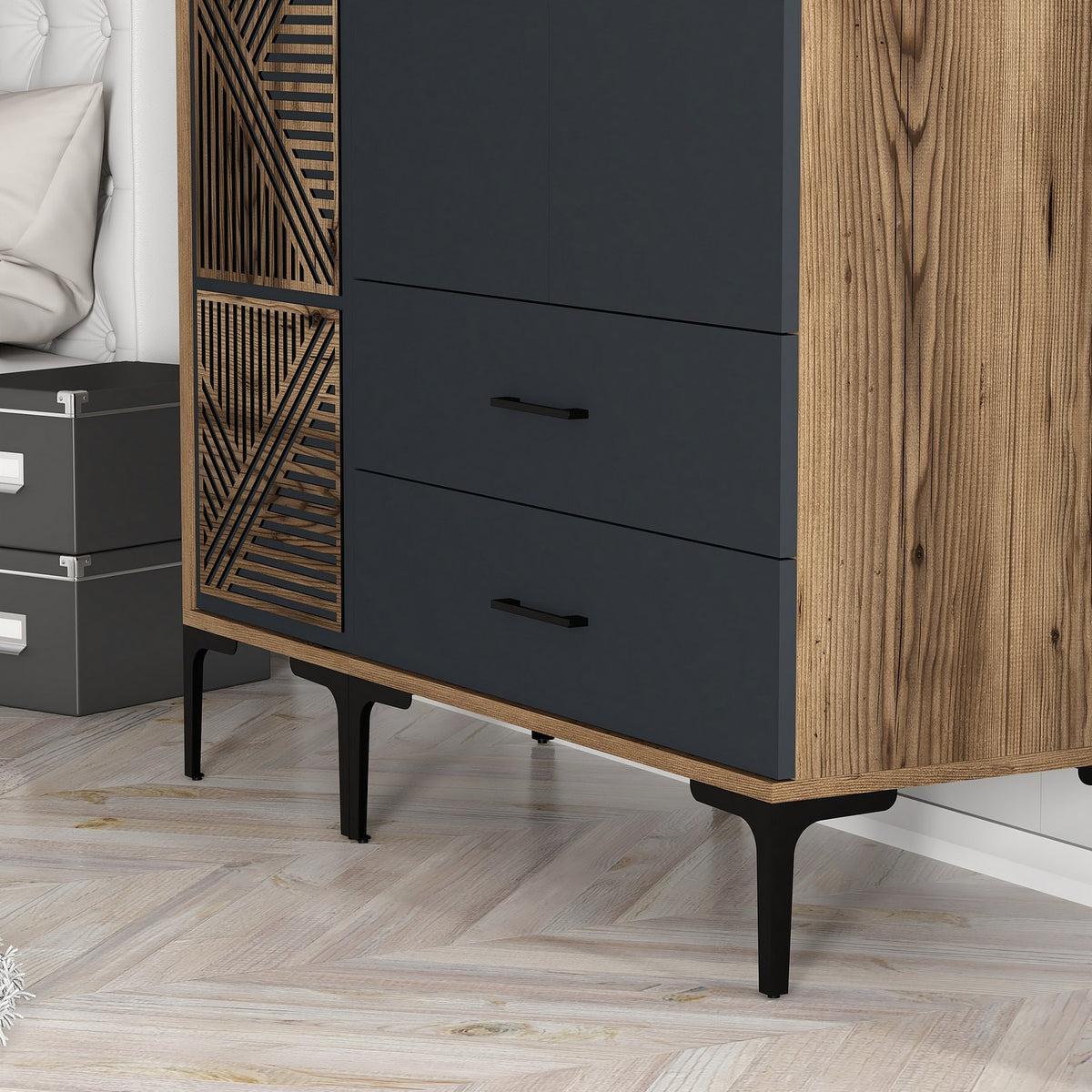 Ντουλάπα 120x201.4x47.5 εκ Walnut Anthracite 845HCT5449