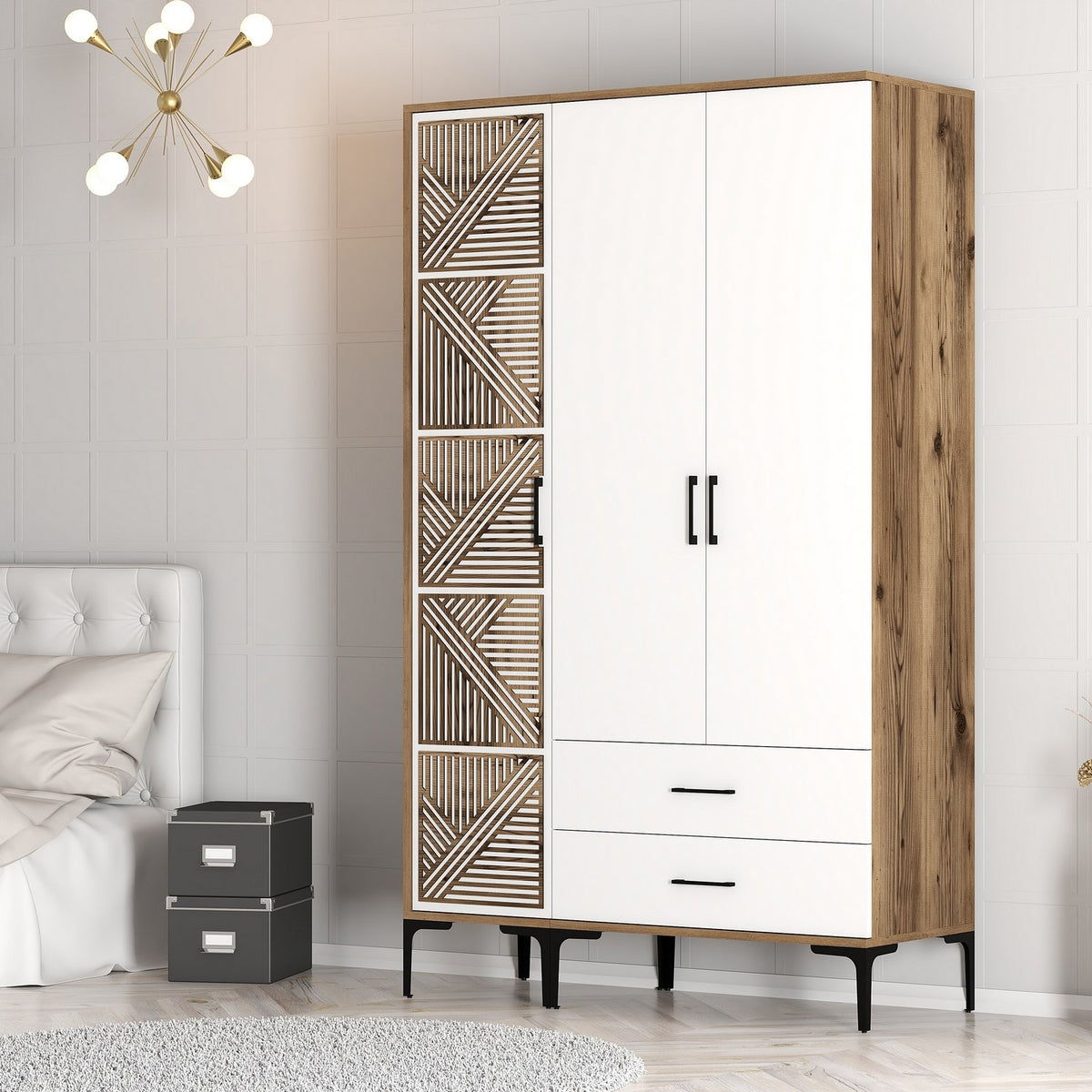 Ντουλάπα 120x201.4x47.5 εκ Walnut White 845HCT5450