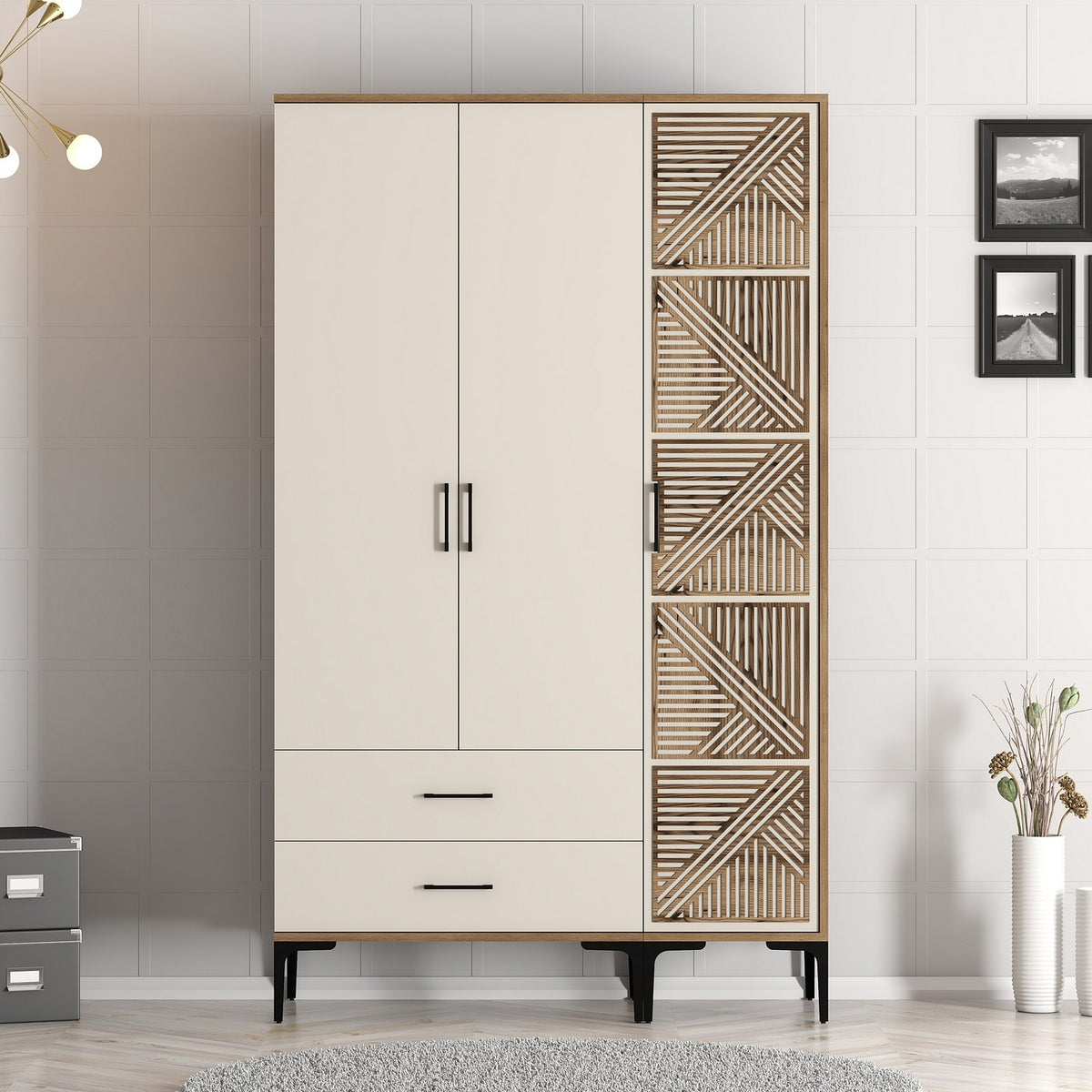 Ντουλάπα 120x201.4x47.5 εκ Walnut Cream 845HCT5451