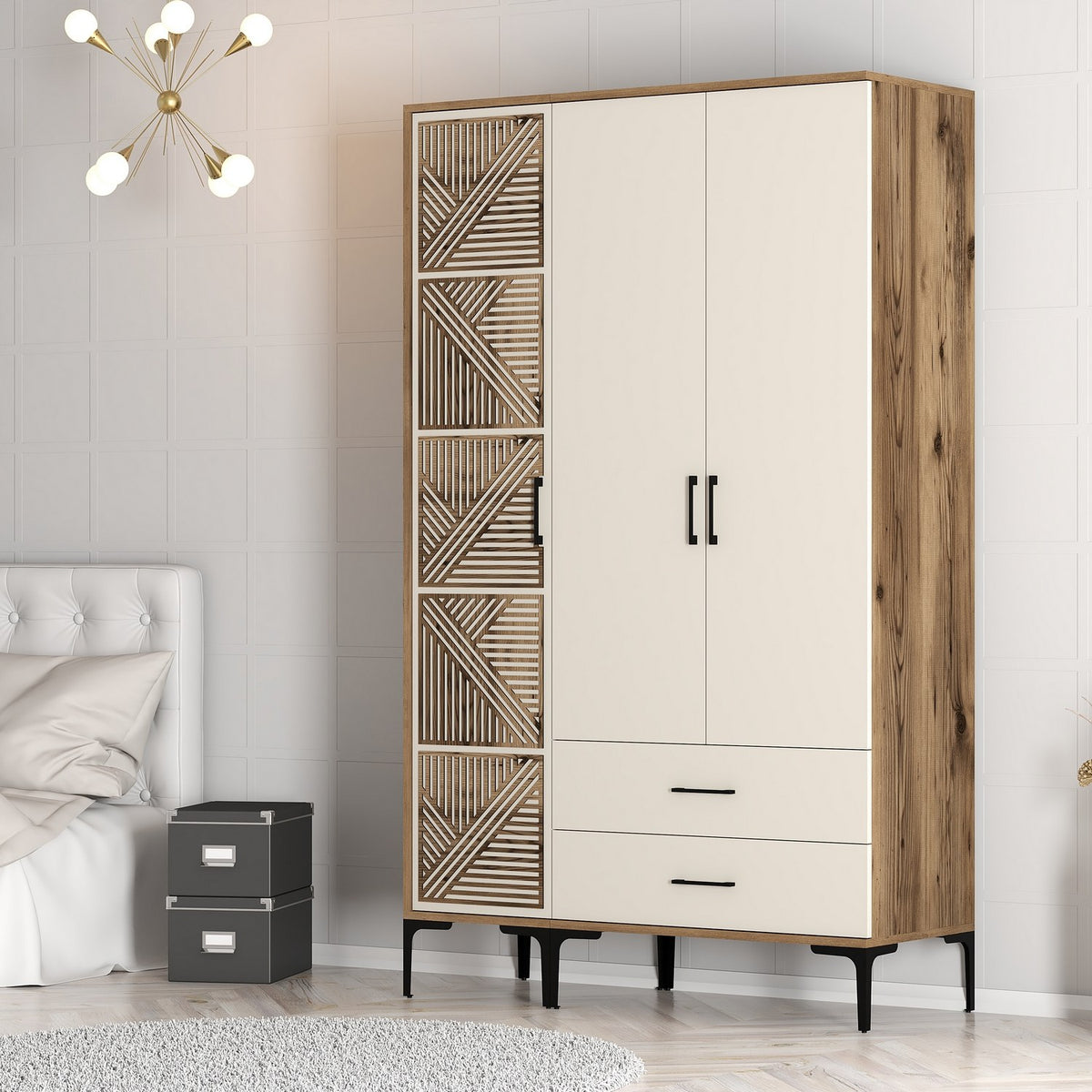 Ντουλάπα 120x201.4x47.5 εκ Walnut Cream 845HCT5451
