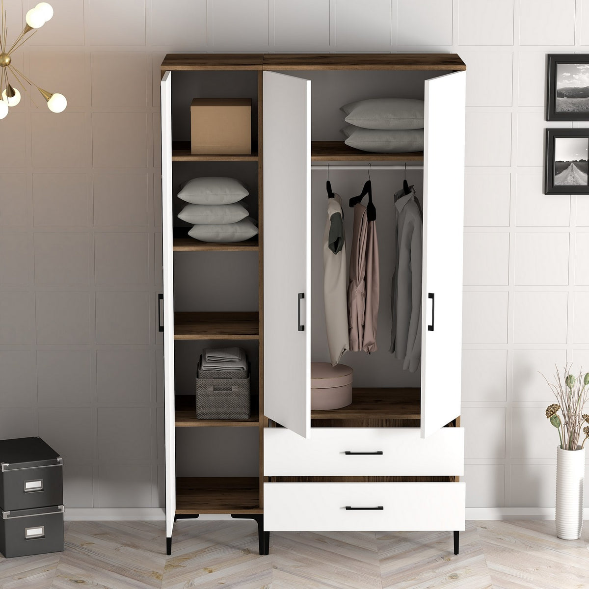 Ντουλάπα 120x201.4x47.5 εκ Walnut White 845HCT5455