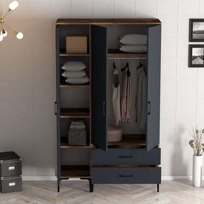 Ντουλάπα 120x201.4x47.5 εκ Walnut Anthracite 845HCT5459