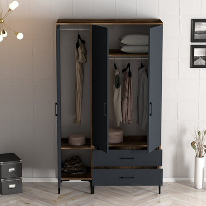 Ντουλάπα 120x201.4x47.5 εκ Walnut Anthracite 845HCT5459