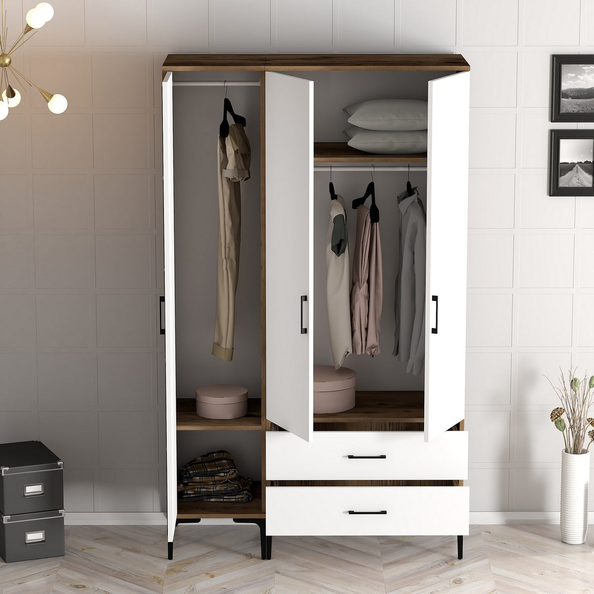 Ντουλάπα 120x201.4x47.5 εκ Walnut White 845HCT5460