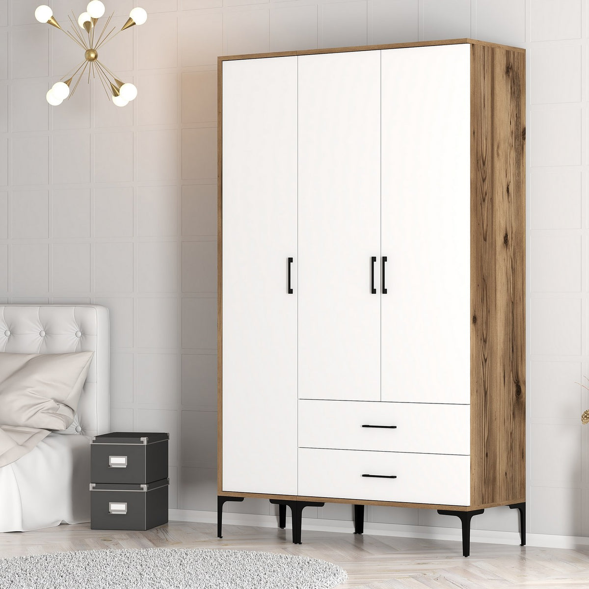 Ντουλάπα 120x201.4x47.5 εκ Walnut White 845HCT5460
