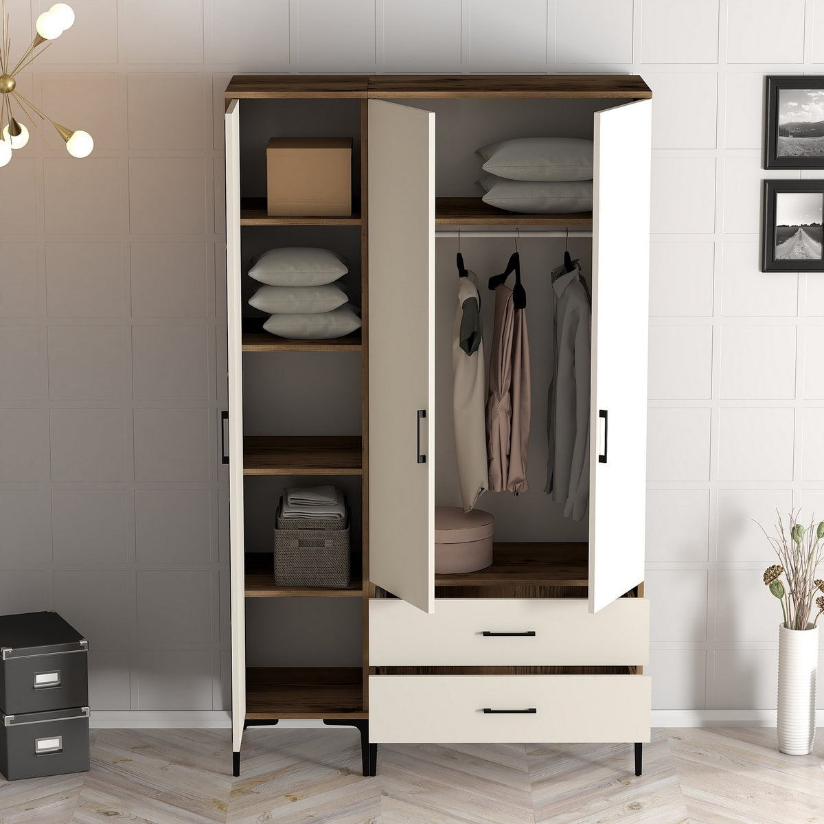 Ντουλάπα 120x201.4x47.5 εκ Walnut Cream 845HCT5461