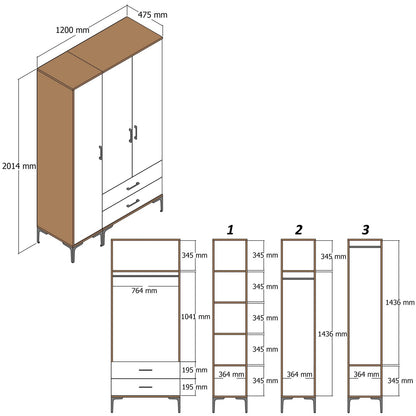 Ντουλάπα 120x201.4x47.5 εκ Καρυδί 845HCT5462