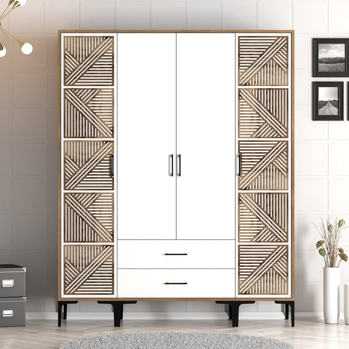 Ντουλάπα 160x201.4x47.5 εκ Walnut White 845HCT5470