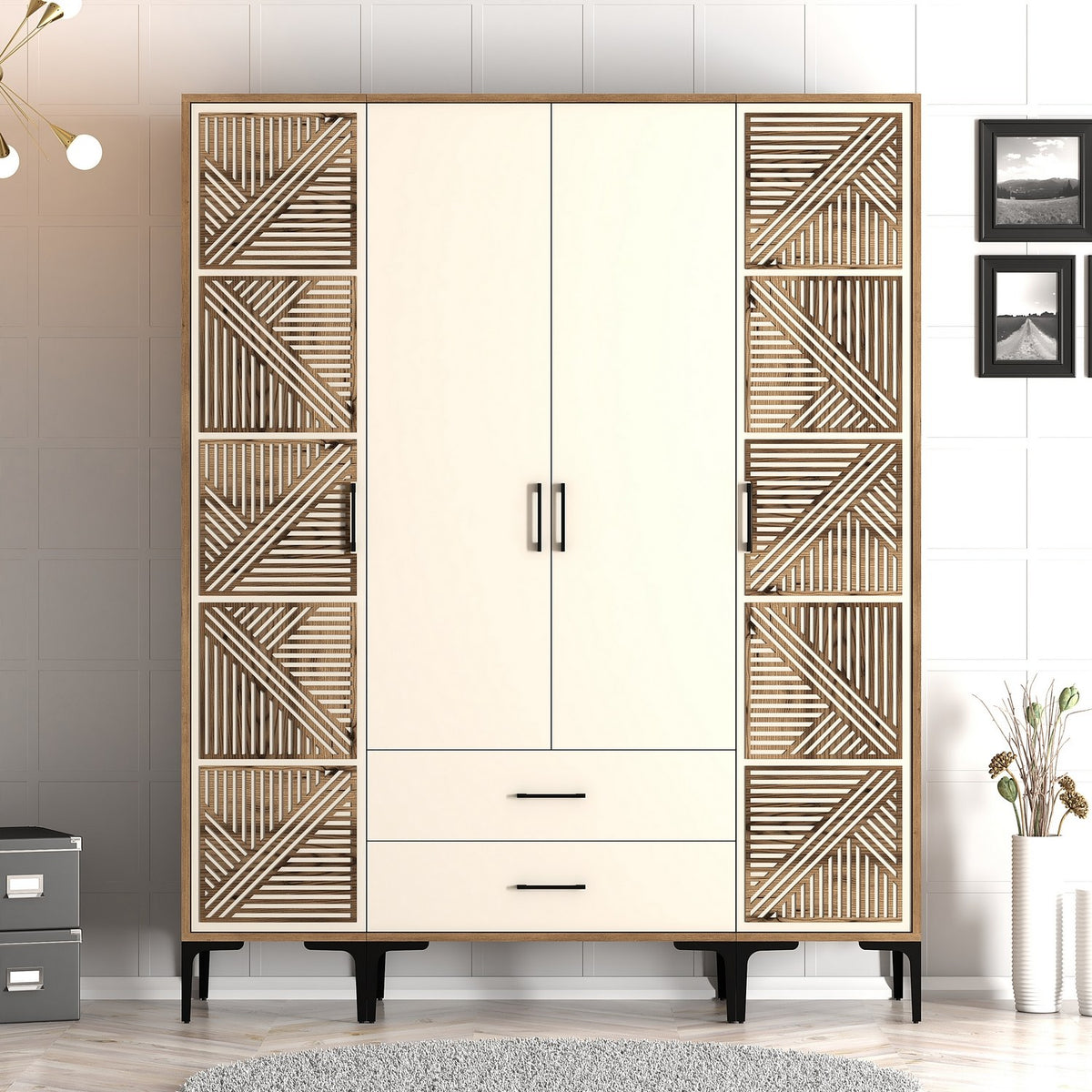 Ντουλάπα 160x201.4x47.5 εκ Walnut Cream 845HCT5471