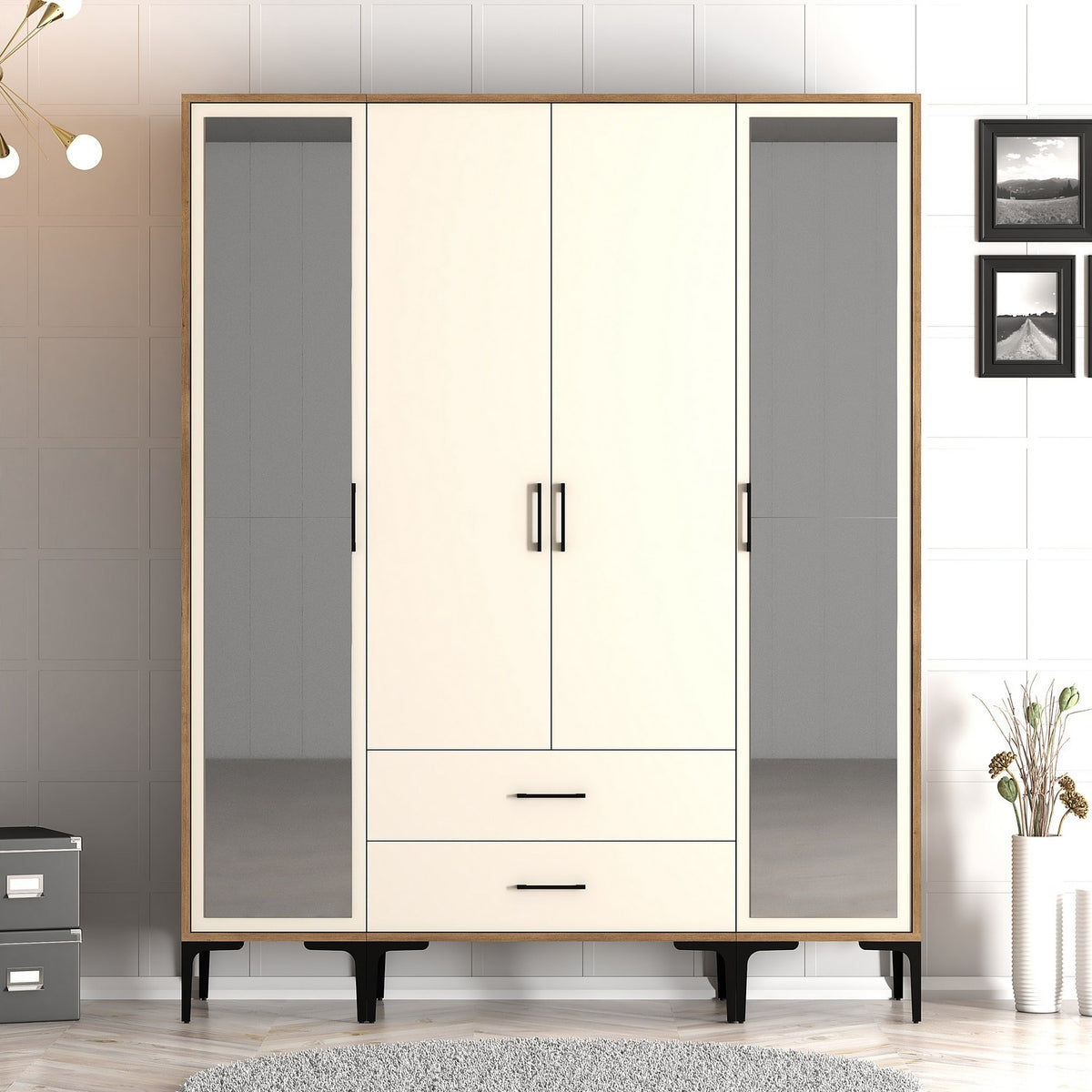 Ντουλάπα 160x201.4x47.5 εκ Walnut Cream 845HCT5476