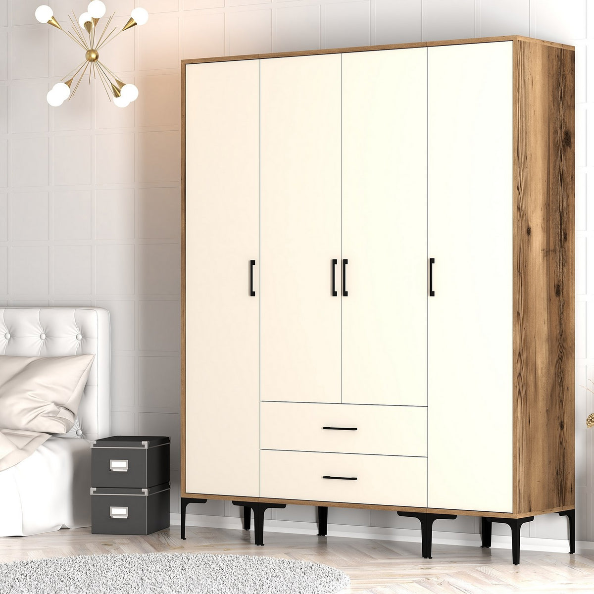 Ντουλάπα 160x201.4x47.5 εκ Walnut Cream 845HCT5481