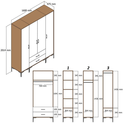 Ντουλάπα 160x201.4x47.5 εκ Καρυδί 845HCT5482