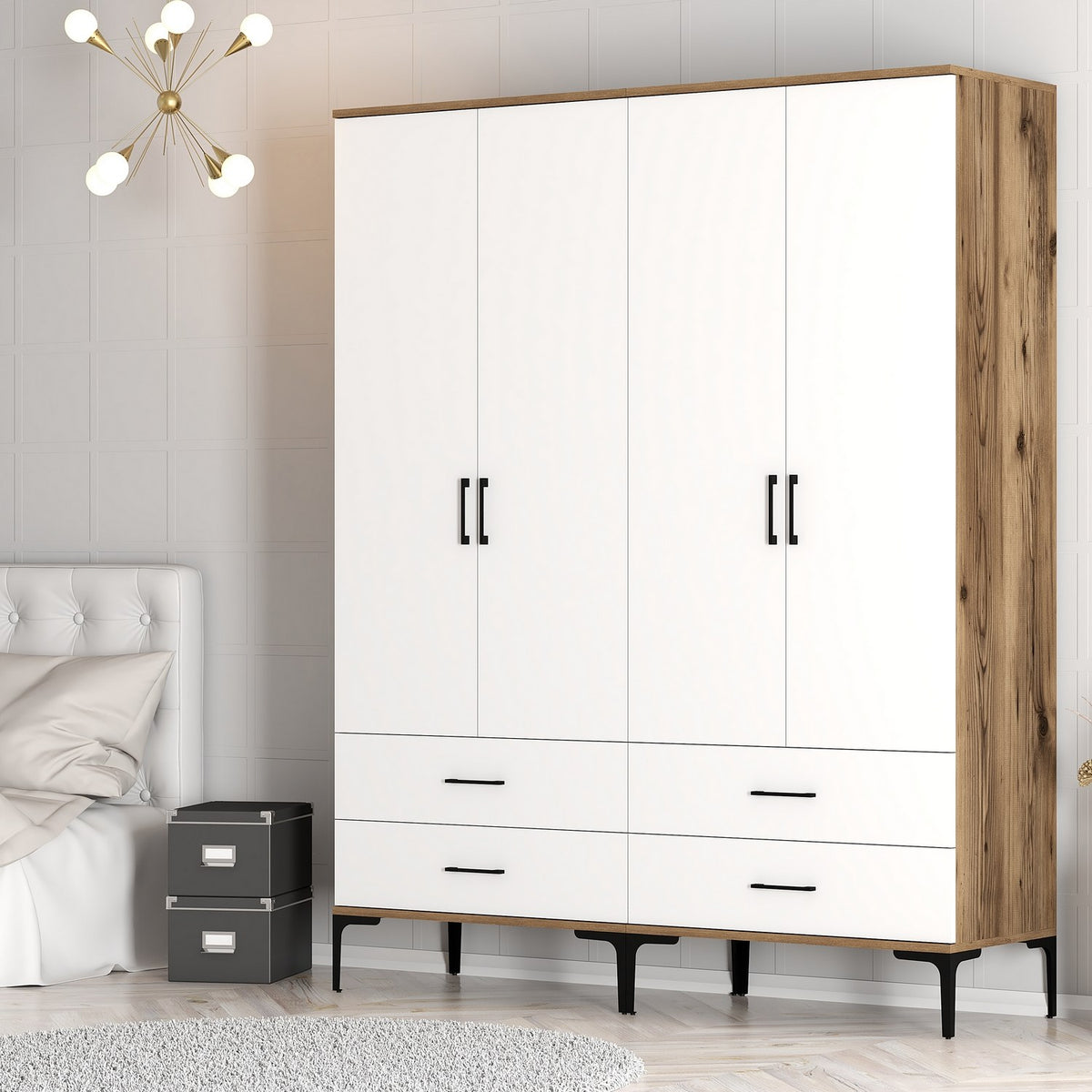 Ντουλάπα 160x201.4x47.5 εκ Walnut White 845HCT5485