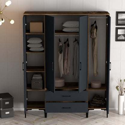 Ντουλάπα 160x201.4x47.5 εκ Walnut Anthracite 845HCT5489