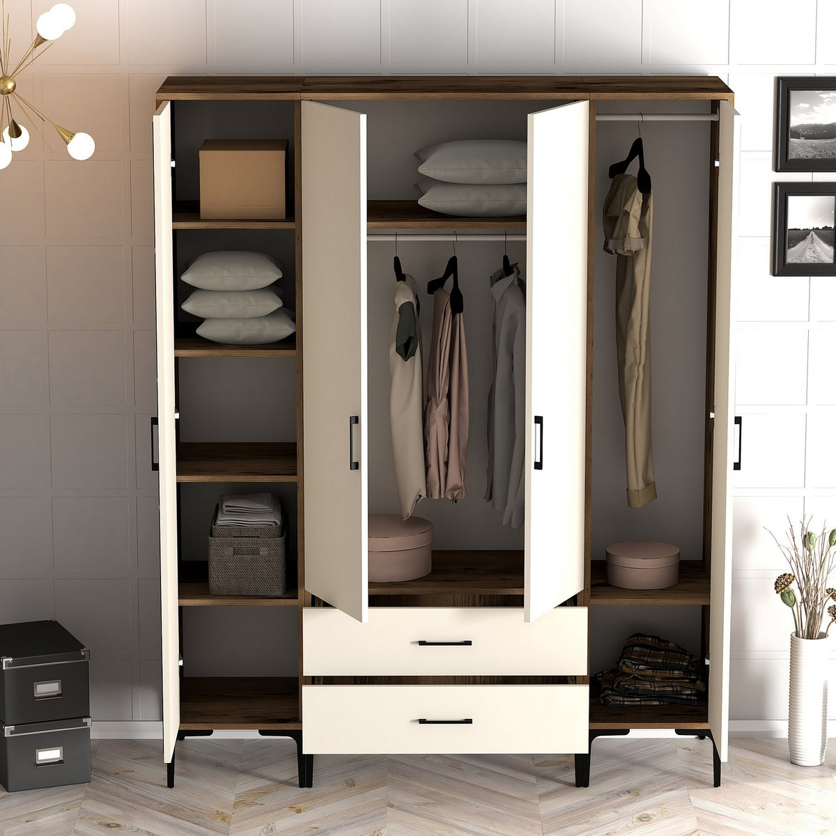 Ντουλάπα 160x201.4x47.5 εκ Walnut Cream 845HCT5496
