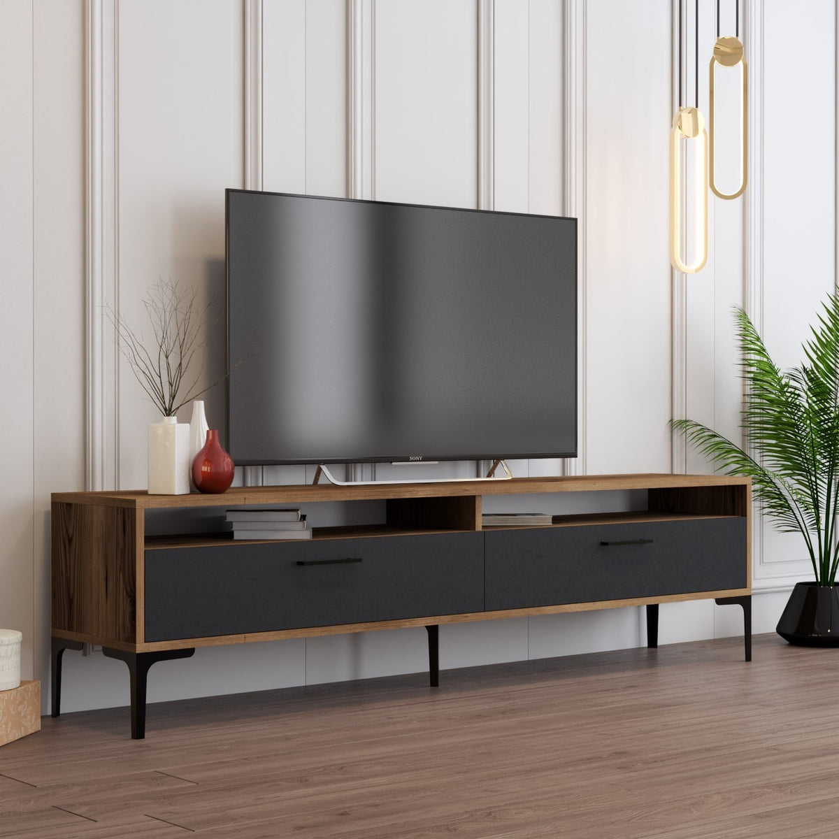 Έπιπλο Τηλεόρασης TV Βάση Σύνθεση Καρυδί Ανθρακί | 845HCT5515