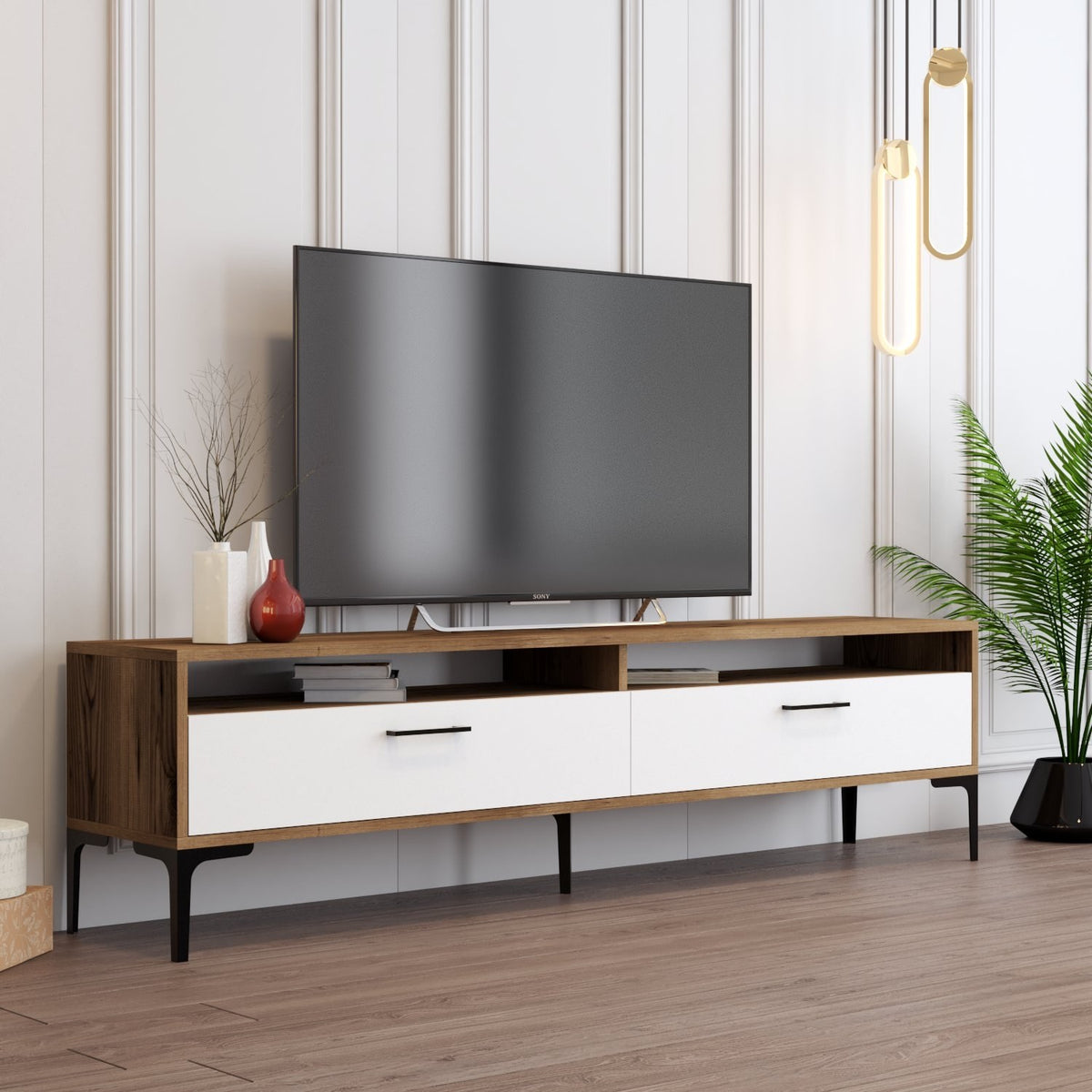 Έπιπλο Τηλεόρασης TV Βάση Σύνθεση Καρυδί Λευκό | 845HCT5516